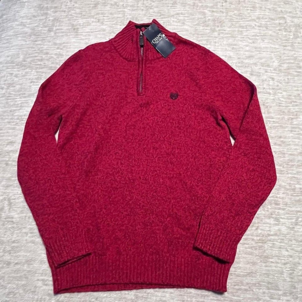 NWT Chaps Men's 1/4 Zip Sweater – Red Marled Knit – Size L (14/16) – $45 Retail‎